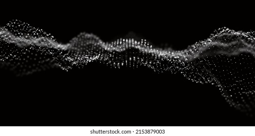 Abstract white particle background. Flow wave with dot landscape. Digital data structure. Future mesh or sound grid. Pattern point visualization. Technology vector illustration.