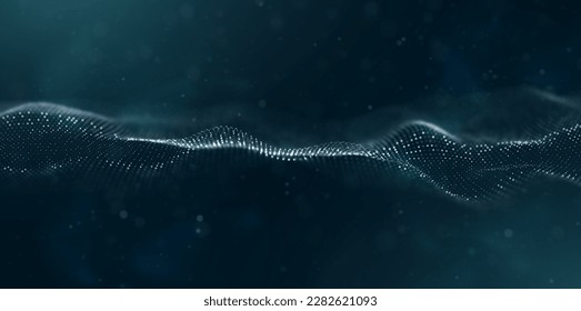 Abstract white particle background. Flow wave with dot landscape. Digital data structure. Future mesh or sound grid. Pattern point visualization. Technology vector illustration.