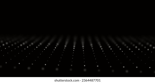 Abstract white particle background. Flow wave with dot landscape. Digital data structure. Future mesh or sound grid. Pattern point visualization.