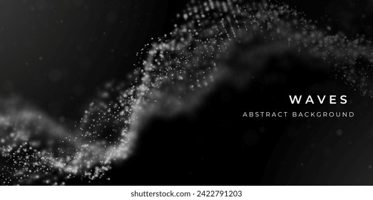 Abstract white particle background. Flow wave with dot landscape. Digital data structure. Future mesh or sound grid. Pattern point visualization. Technology vector illustration.