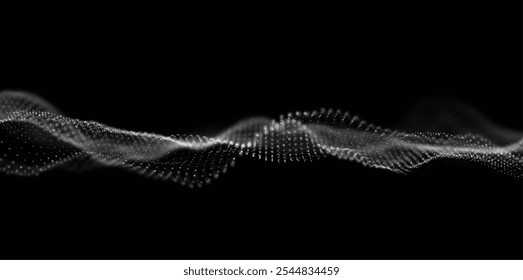 Abstract white particle background. Flow wave with dot landscape. Digital data structure. Future mesh or sound grid. Pattern point visualization. Technology vector illustration.