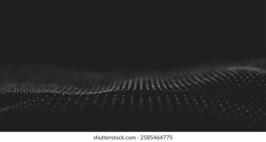 Abstract white particle background. Flow wave with dot landscape. Digital data structure. Future mesh or sound grid. Pattern point visualization. Technology vector illustration.