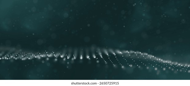 Abstract white particle background. Flow wave with dot landscape. Digital data structure. Future mesh or sound grid. Pattern point visualization. Technology vector illustration.