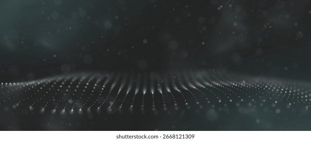 Abstractas fondo de partículas blancas. Onda de flujo con paisaje de puntos. Estructura de datos digitales. Malla futura o rejilla de sonido. Visualización del punto de patrón. Ilustración vectorial de Tecnología.