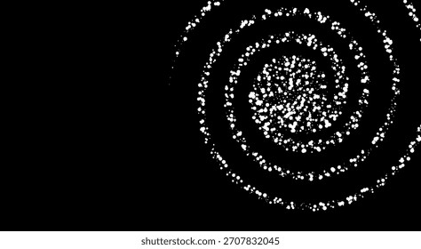 Abstract White Particle Spiral Vortex on Black Background with Copy Space