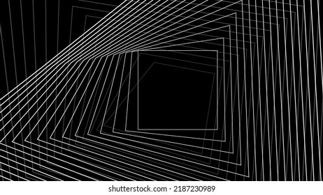 Abstraktes weißes Muster von Linien auf schwarzem Hintergrund. Vektorgrafik.