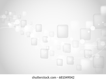Abstract white perspective geometric shapes overlap on gray gradient background with soft light. Vector illustration