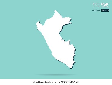 Abstract white Peru map and black shadow on green background vector.
