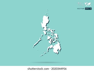 Abstract white Philippines map and black shadow on green background vector.