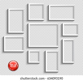 Abstract white photo frames set. Template for your design works. Vector illustration.