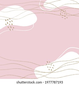 Abstract white and pink background. Trendy hand drawn design with brush strokes texture and abstract shapes.