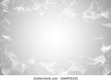 Abstract white polygonal connected triangles, lines, dots background. Modern technologies vector illustration. Geometric graphic big data complex compounds. Digital scientific cybernetic