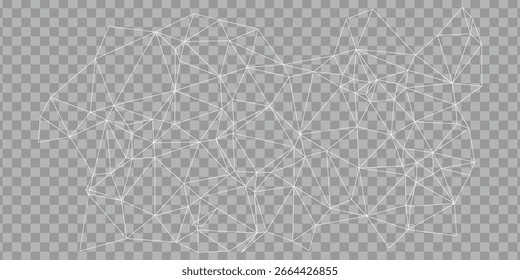 Abstract white polygonal mesh on transparent background, ideal for modern and geometric designs