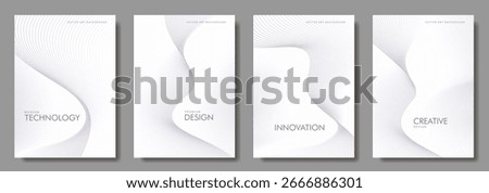 Abstract white poster set with wavy lines. Modern vector background cover templates with 3D effects in motion. Artistic design for cover, flyer, menu, banner, social media, music, ads.