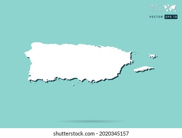 Abstract white Puerto Rico map and black shadow on green background vector.