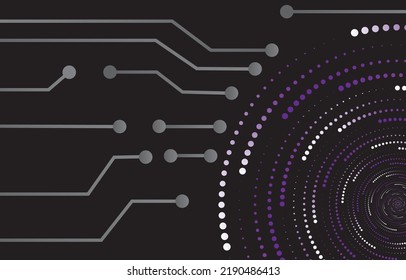 Resumen Violeta púrpura blanca salpicada giratoria con fondo negro. Dibujo vectorial de puntos blancos púrpura. Resumen de fondo artístico mandala.