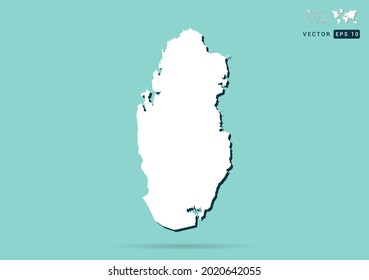 Abstract white Qatar map and black shadow on green background vector.