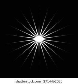 Linhas radiais brancas abstratas sobre fundo preto. Padrão de Raio de Luz do Estouro Solar