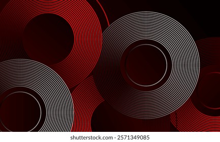 Abstract white and red circle line vector on dark background. Modern overlapping circle line texture creative design. Suitable for posters, covers, banners, flyers, brochures, presentations. eps 10
