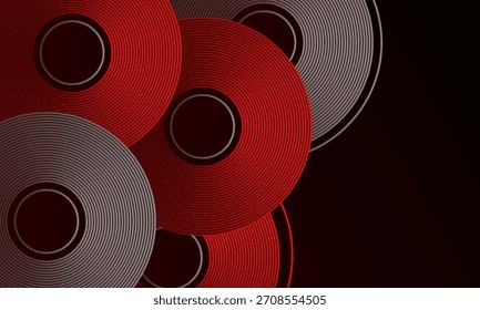 Abstractas Vector de línea circular blanco y rojo sobre fondo oscuro. Diseño creativo moderno de textura de línea circular superpuesta. Adecuado para carteles, cubiertas, Anuncios, volantes, folletos, presentaciones