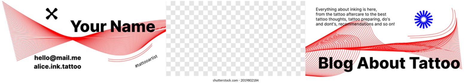 Abstract White and Red Header For Blog about Tattoo on Video Platform with a Spot for Your Content and Nickname. Vector illustration