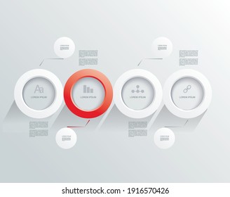 Abstract white and red paper circle infographics with options template. Can be used for diagram, data,  step options, banner, web design.