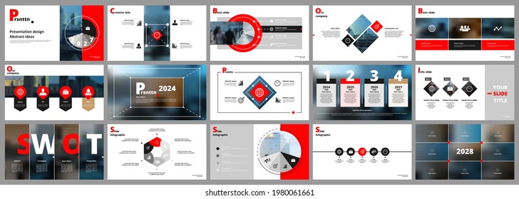 Abstract white, red, slides. Brochure cover design. Fancy info banner frame. Creative set of infographic elements. Urban. Title sheet model set. Modern vector.  Presentation templates, corporate.