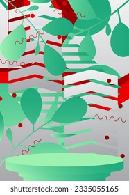 Escaparate de escenario en blanco, rojo y turquesa. Pantalla de producto de simulación de vectores para presentación. Podio peatonal geométrico mínimo del cilindro 3D.