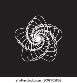 Abstract white rope spirograph star logo on black background. Vector illustration.