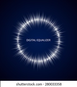 Abstract white round music equalizer on dark blue background. Vector illustration