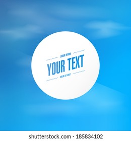 Abstract white round text box with realistic blue sky background design  Eps 10 stock vector illustration 