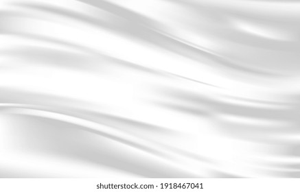 Abstract white satin silk drapery fabric folded with notched creases. Drapery textile background. Silk fabric luxury cloth abstract background. Cloth soft wave.Creases of satin,silk and cotton. Vector