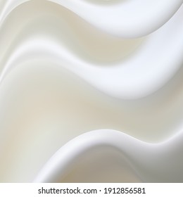 Abstract White Satin Silky Cloth,Fabric Textile Drape with Crease Wavy Folds.with soft waves,waving in the wind.Texture of crumpled paper. Milk,Yogurt,Cream or cosmetics product Curl background.vector