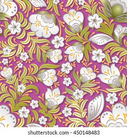 abstract white seamless floral ornament on pink background