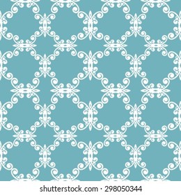 Abstract white seamless floral pattern on a blue background.