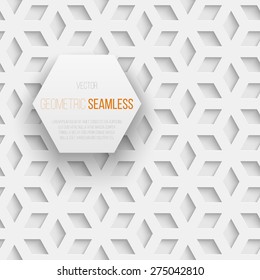 Abstract white seamless geometric cube pattern with shadow. Vector illustration
