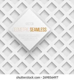Abstract white seamless geometric square pattern with shadow. Vector illustration