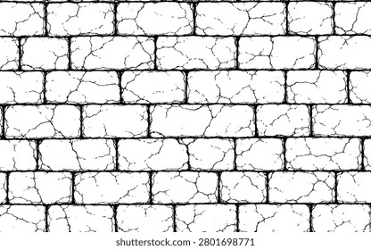Abstract white seamless pattern with cracked brick wall, texture background for material design, grunge effect wallpaper.