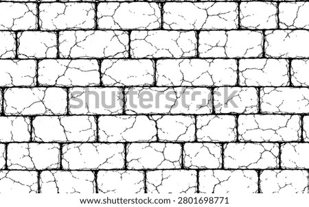 Abstract white seamless pattern with cracked brick wall, texture background for material design, grunge effect wallpaper.