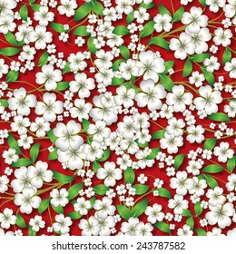 abstract white seamless spring floral ornament on black background and shadows