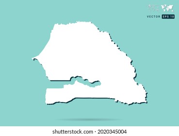 Resumen del mapa blanco de Senegal y sombra negra sobre el vector de fondo verde.