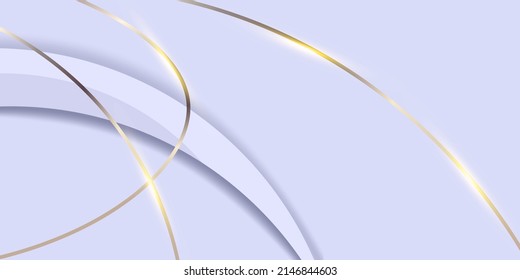 Abstract white shapes background with glowing golden lines