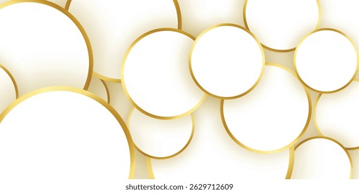 Abstract white shapes outlined with gold on a clean geometric background. Minimalist geometric background with white forms and elegant golden borders.