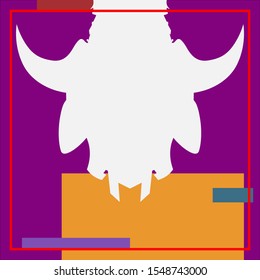 Abstract of a white silhouette of a Devil with horns on a purple and orange background.