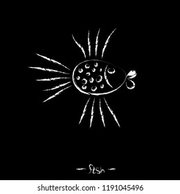 Abstract, white silhouette  fish, animal,   logo. Hand drawn. Modern, creative design. Artistic style. print for clothes, cards, picture banner for websites. Vector illustration.