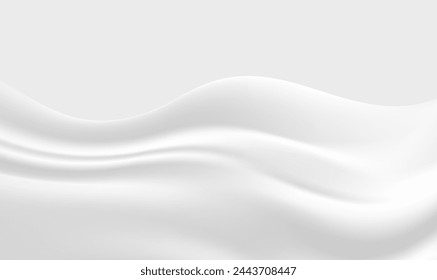 Abstract white silk or satin velvet background with liquid wave. White cloth fabric wave and drapery. Luxury silk, liquid wave or satin velvet material for banner, cover,brochure, presentation. Vector