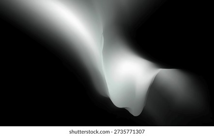 
Abstract White Silk Waves on Black Minimalist Background. 

Elegant Flowing White Organic Forms in Deep Shadow. Modern Cinematic Smoke Effect Illustration in Black and White