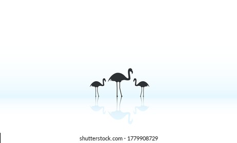 Abstract White Simple Background With Flamingo Silhouette Vector Design Style