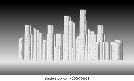 Abstract white skyscrapers made of paper. Modern city skyline building industrial paper landscape skyscraper offices.Vector Illustration