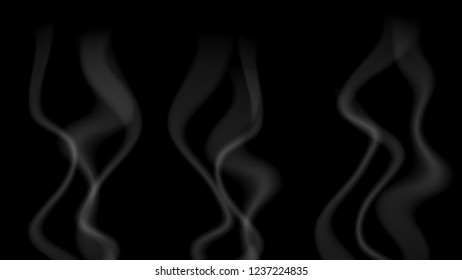 Abstract white smoke on black background, vector illustration.
